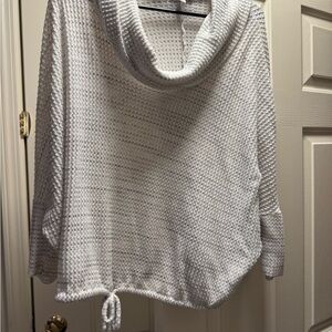 Green Envelope Textured White Cowl Neck Sweater